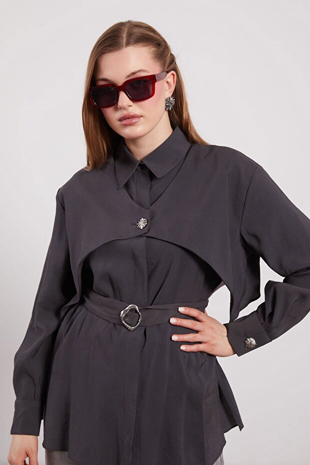 Anthracite Asymmetrical Layered Shirt