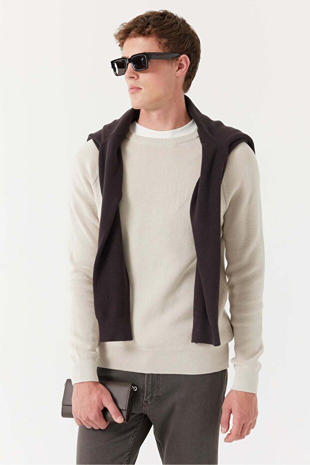 Men's Crew Neck Ribbed Knitwear Sweater