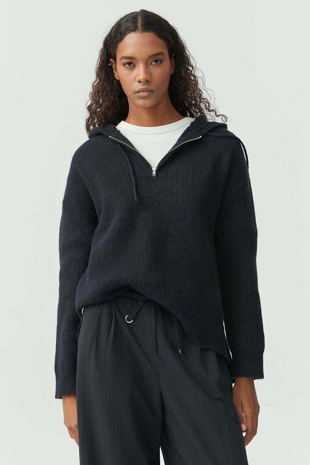 Women's Hooded Zippered Knitwear Sweater