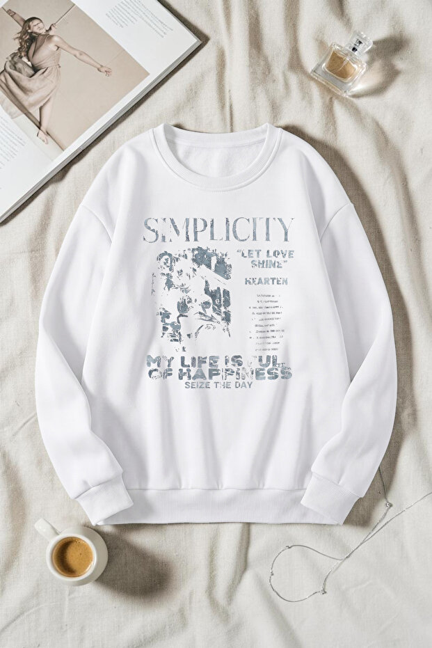 Unisex Simple City Printed Crew Neck Sweatshirt