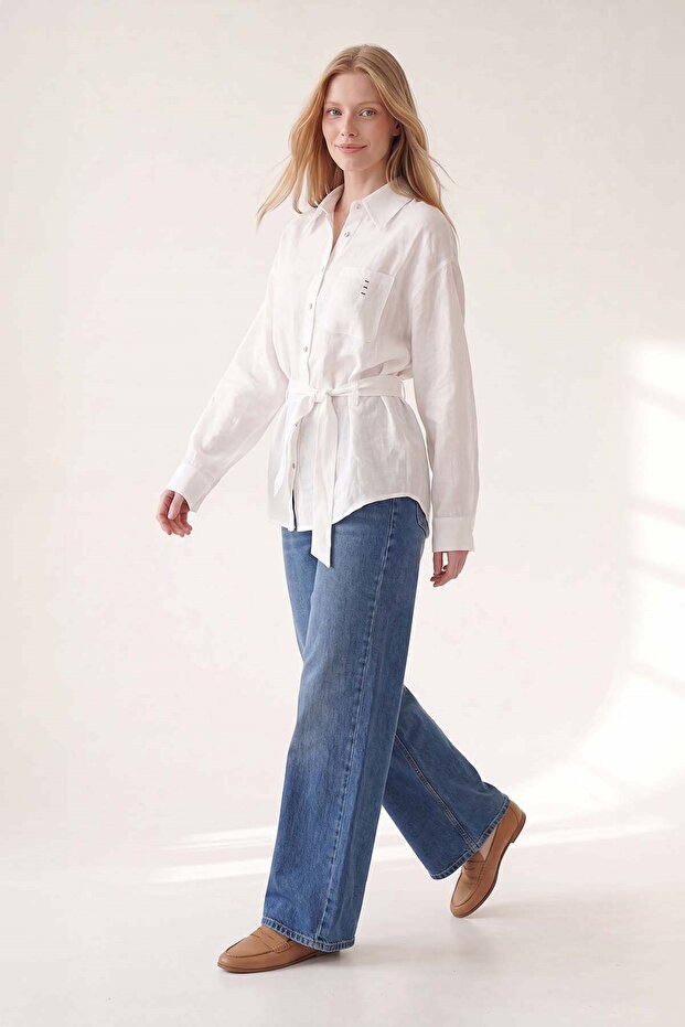 White linen shirt with belt detail
