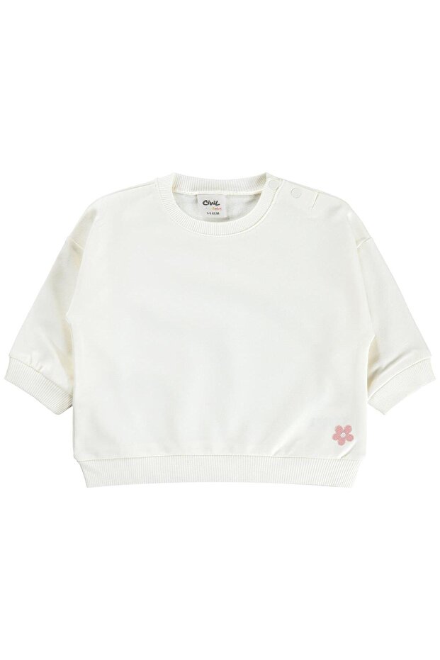 Floral Embroidered Basic Sweatshirt for 6-18 Months - Ecru