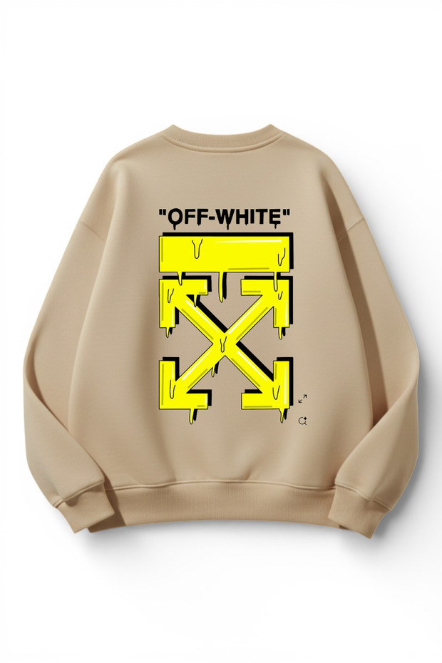 Unisex Soft Textured Off White Printed Design Oversize 3 Thread Crew Neck Sweatshirt