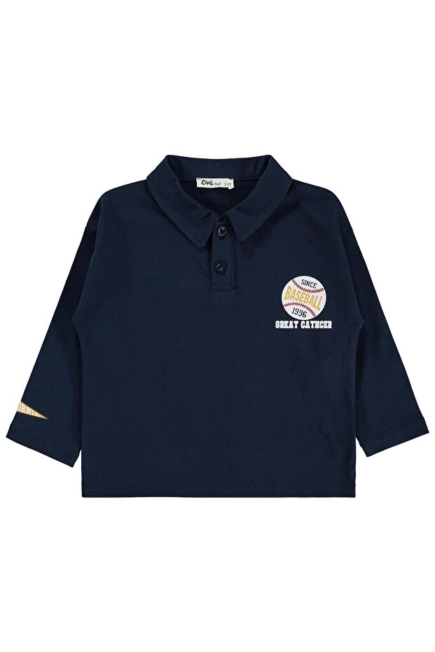 Baseball Printed Sweatshirt for Ages 2-5 - Navy Blue
