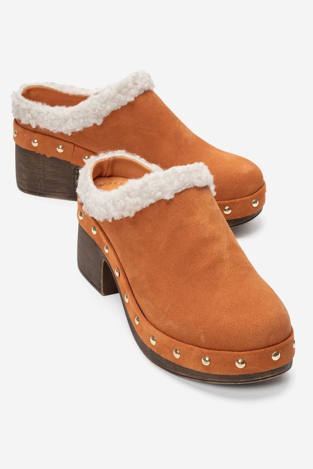 Zerlinda Women's Genuine Leather Clogs Slippers Orange Suede