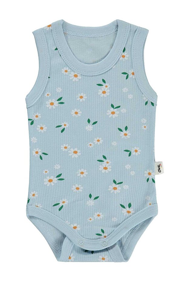 Floral Print 0-3 Years Old Snap Fastener Bodysuit - Blue