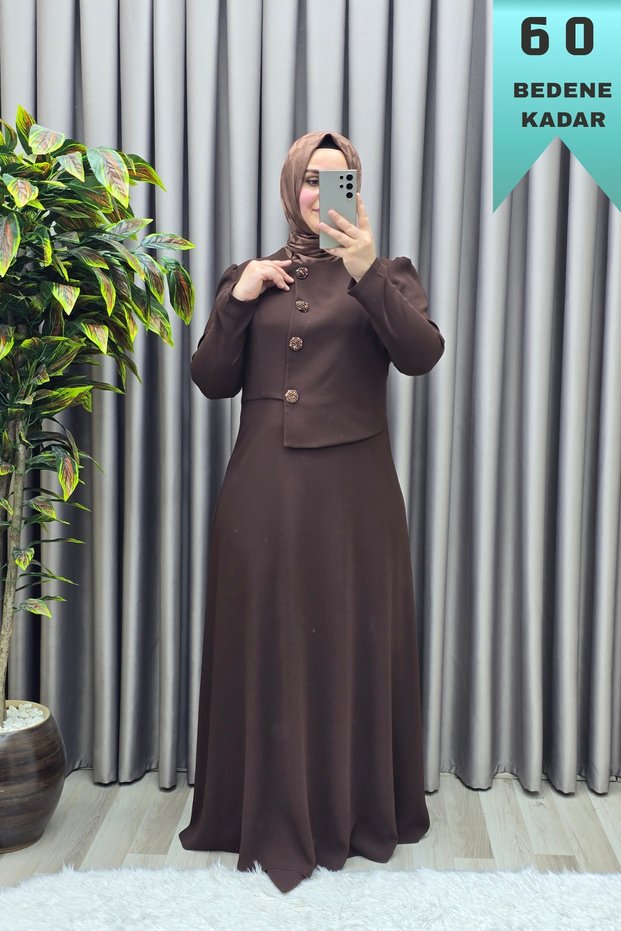 Women's Clothing Plus Size Diamond Buttoned Mevlana Crepe Evening Dress