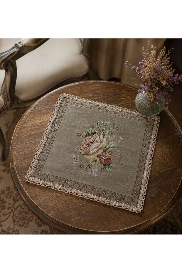 Vintage Bouquet Tapestry Fiskos Cover – 40X40 Square Decorative Coffee Table Cover