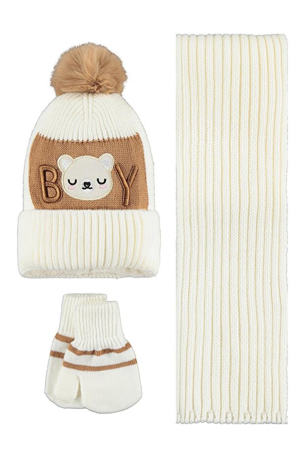 2-5 Years Old Scarf, Beanie and Glove Set - White