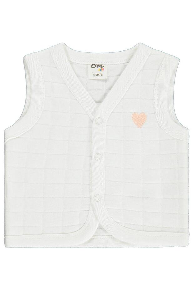 Heart Embroidered 3-18 Month Vest - Ecru