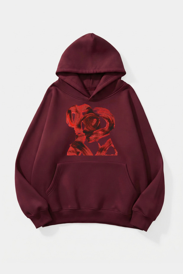 Unisex Soft Textured Two People Passion Printed Design Oversize 3 Thread Hoodie Sweatshirt