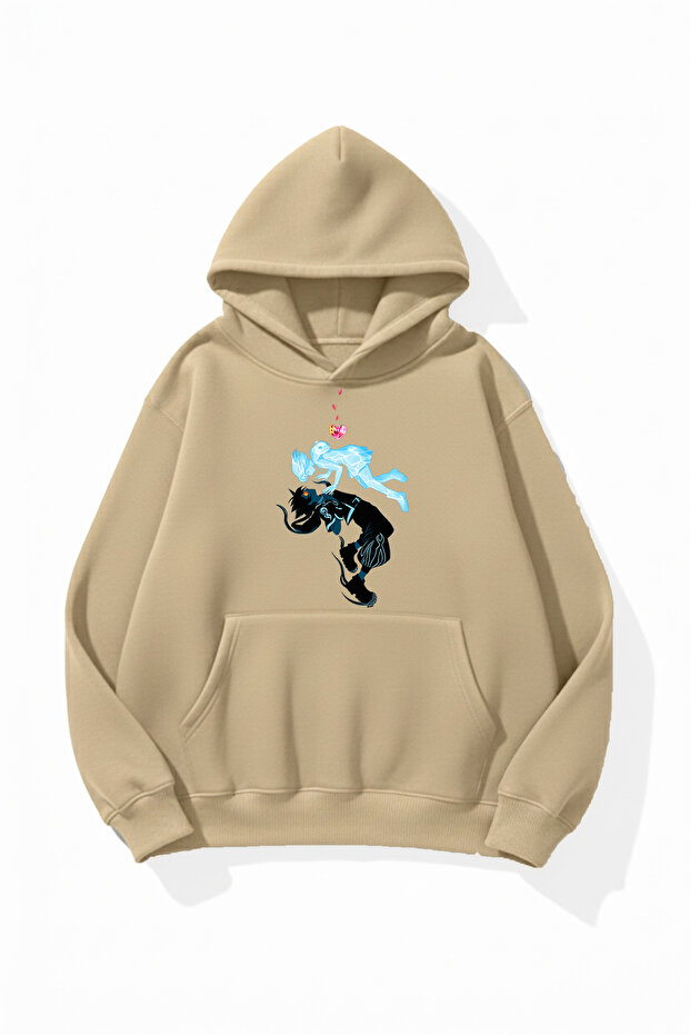 Unisex Soft Textured Two Souls in One Printed Design Oversize 3 Thread Hoodie Sweatshirt