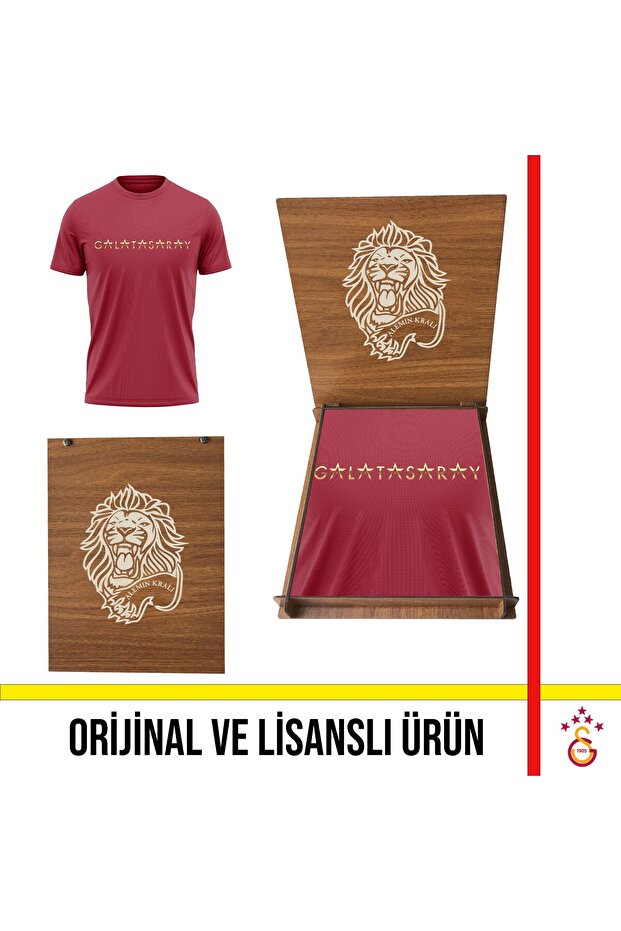 Licensed Texted 5 Star Claret Red T-Shirt with Lion Wooden Box E251501