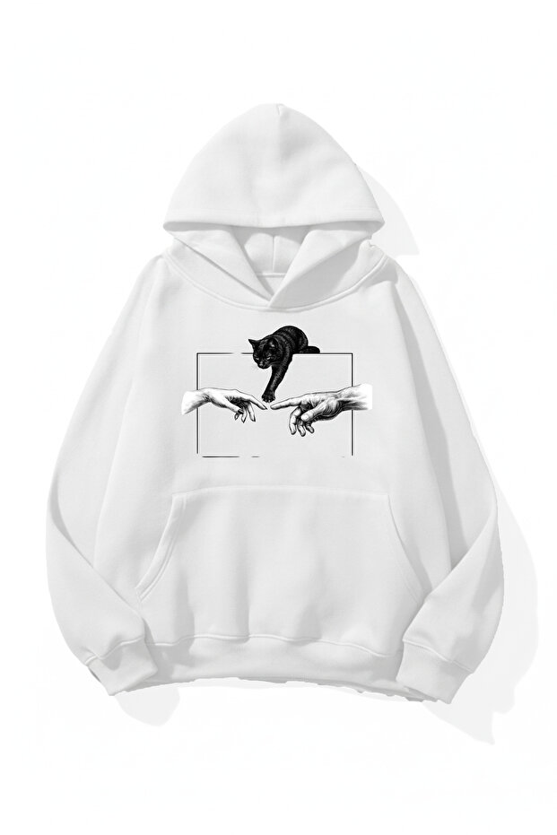 Unisex Soft Textured Contact Printed Design Oversize 3 Thread Hoodie Sweatshirt