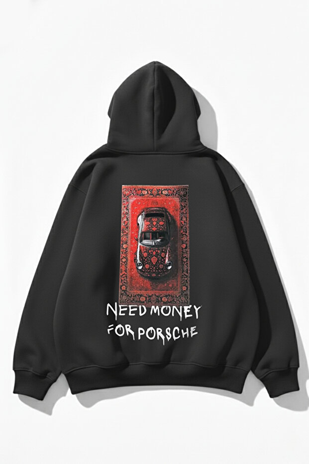 Unisex Soft Textured Need Money Printed Design Oversize 3 Thread Hoodie Sweatshirt