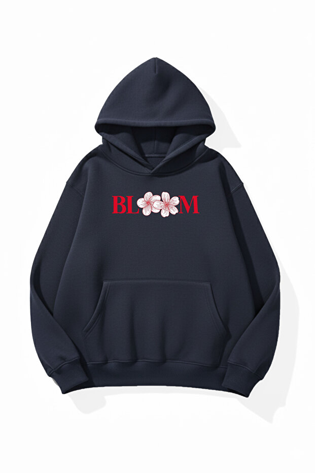 Unisex Soft Textured Bloom Printed Design Oversize 3 Thread Hoodie Sweatshirt