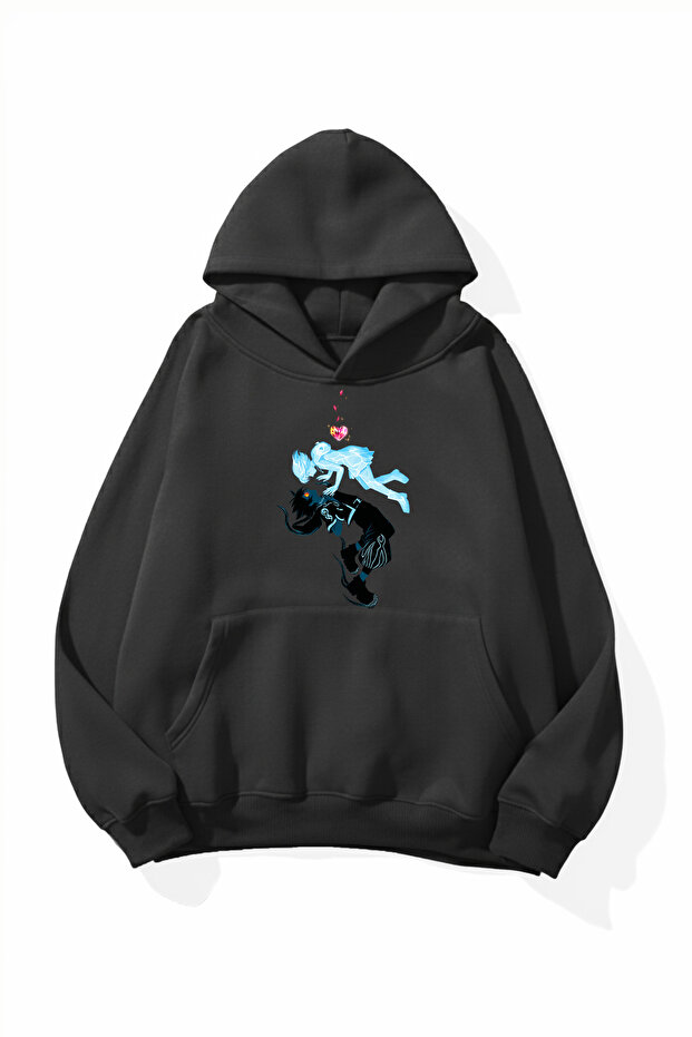 Unisex Soft Textured Two Souls in One Printed Design Oversize 3 Thread Hoodie Sweatshirt