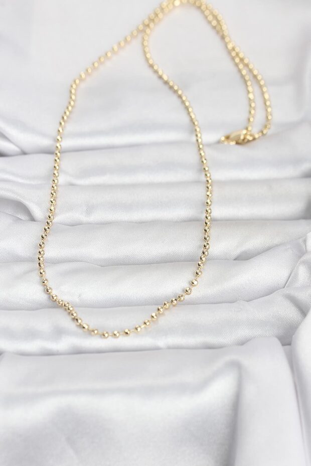 60cm Golden Brass Made Ball Style Chain Women's Necklace for Elegant Necks