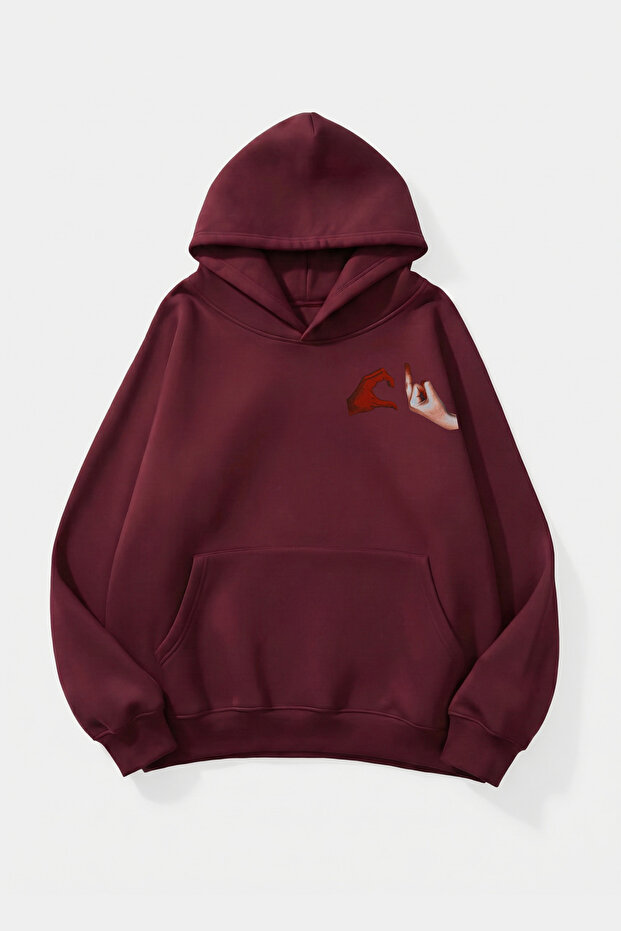 Unisex Soft Textured No Love Printed Design Oversize 3 Thread Hoodie Sweatshirt
