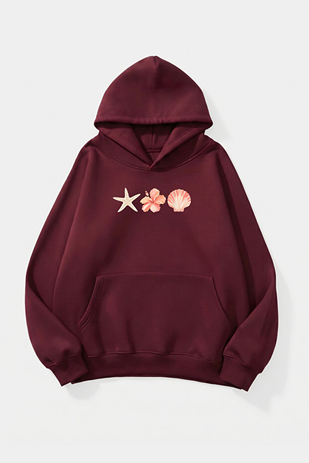 Unisex Soft Textured Oyster Printed Design Oversize 3 Thread Hoodie Sweatshirt