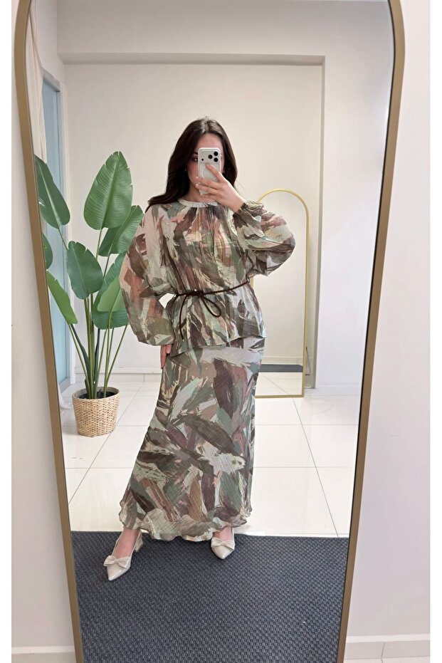 Belden Tie-Up Fish-Shaped Skirt Suit Green
