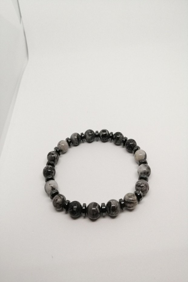 Certified Jasper and Hematite Natural Stone Bracelet