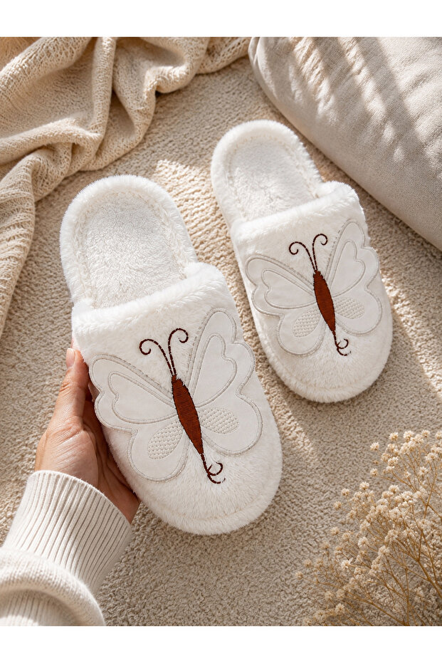 Women'S, Butterfly Embroidered, Plush, Soft Sole, Home and Dowry Slippers