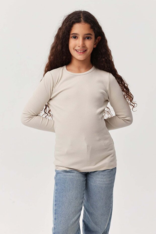 Girl's Corded Fabric Long Sleeve Blouse