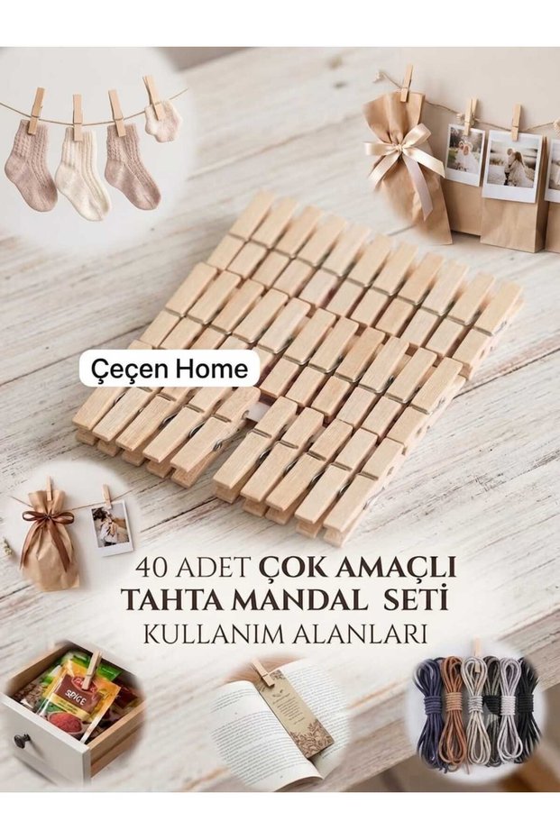 Set of 40 Wooden Clothespins Standard Size Natural Clothespins Photo Hanger Note Holder Bag Closer Cable Organizer Kitchen Bathroom Clipboard Gift Ornament Decoration Pegs