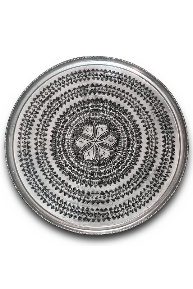 67 cm Hand-Embroidered, Tin-Plated, Authentic Patterned, Thick Urfa Copper Tray - Copper-Tps700