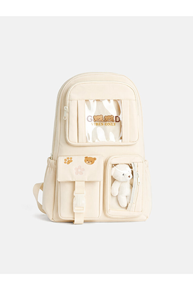 Ecru Girls' School Bag with Toy Accessories