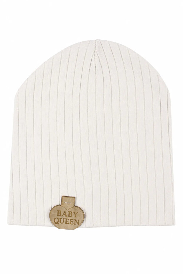 Baby Girl Beige Combed Cotton Baby Queen Embroidered Reported Beret