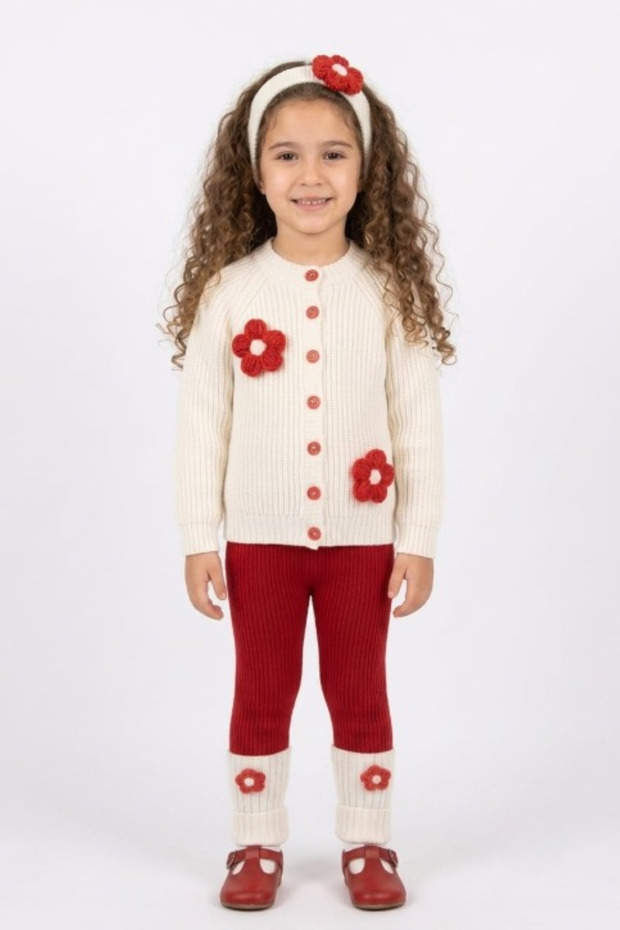 Floral Embroidered Cardigan, Tights, Leggings and Headband 4-Piece Knitwear Set