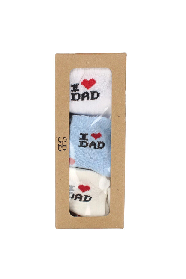 Baby Boy Blue White Ecru I Love Dad 6-Piece Sock Set 0-6 Months