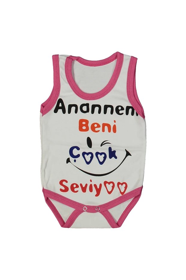 Baby girl white fuchsia Piped "my grandma loves me" print tank bodysuit