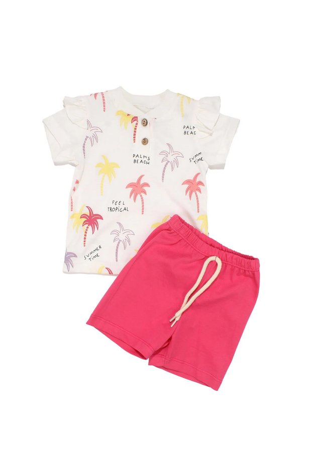 Baby Girl White Fuchsia Colored Palm Tree Patterned Shorts Set of 2