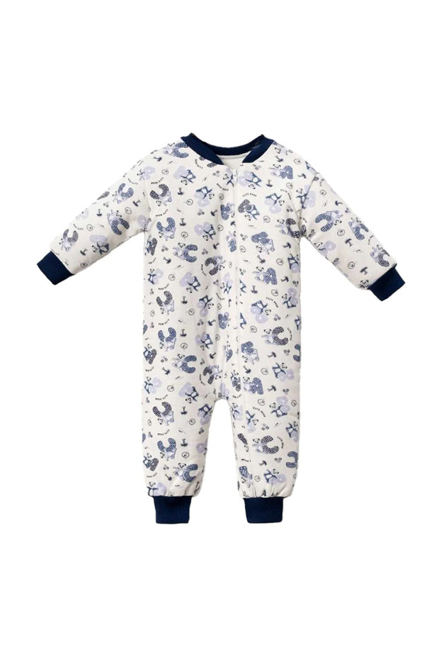 Boy's navy blue sleep sack with letter print and elasticated cuffs