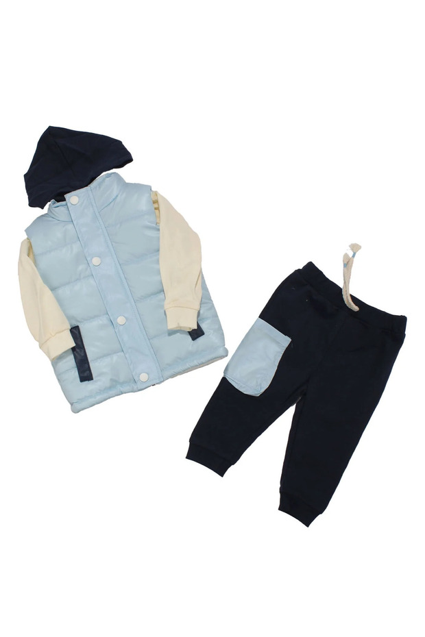 Baby Boy Blue Navy Inflatable Vest Traveler Embroidered 3-Piece Set