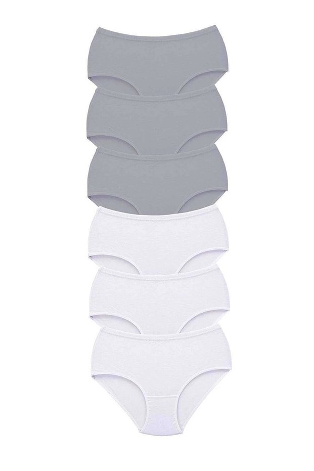 Tutku-6 Pack Women's White and Gray High Waist Bato Thick Rubber Panties