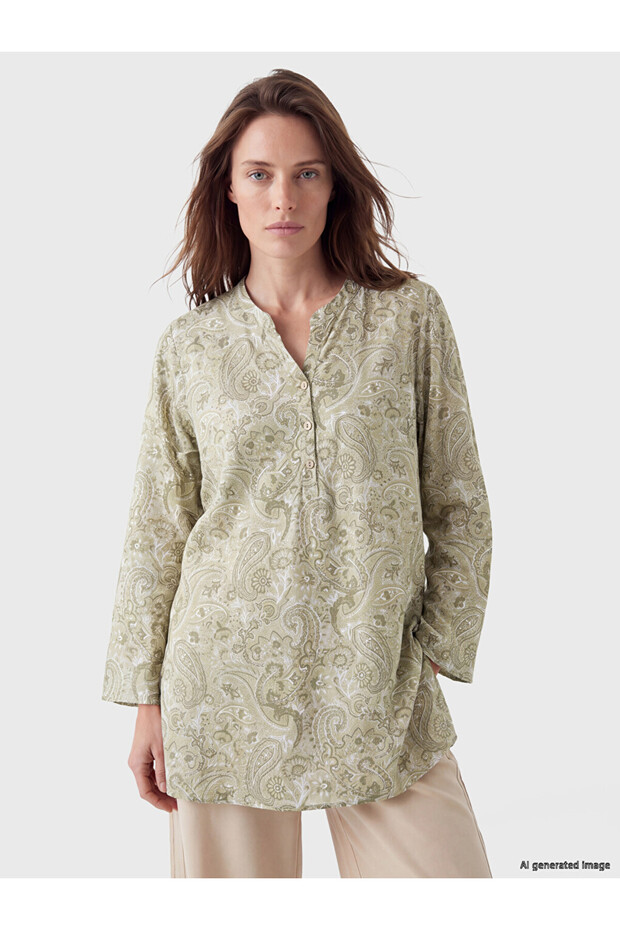 Runaway Collar Patterned Women's Tunic