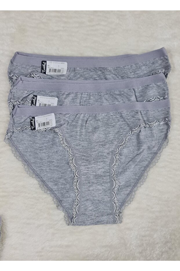 Tutku-6 Pack Black-White-Gray Lace-Legged Light Bikini Panties