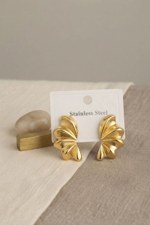 316L Steel Gold Color Vintage 3D Wavy Model Earrings