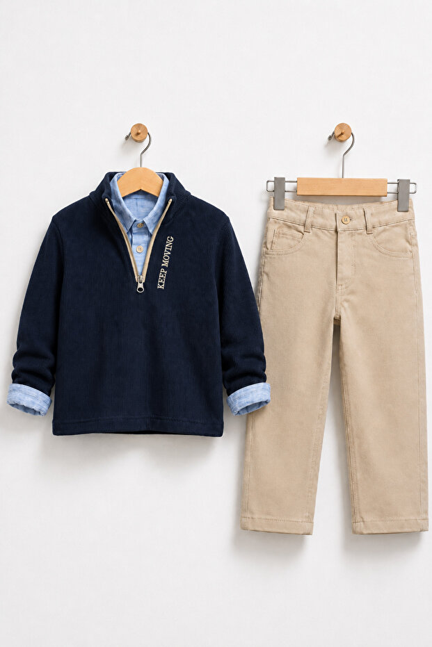 Boy's Knitted Lord 3-Piece Set Shirt Sweater Pants Holiday Outfit