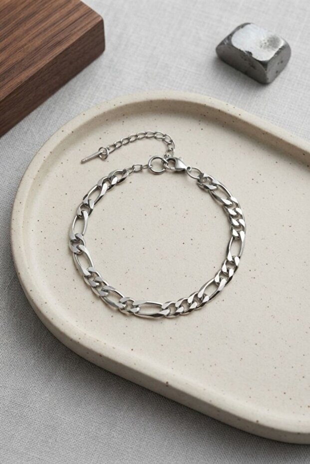 316L Steel Silver Color Eyelet Chain Model Men's Bracelet