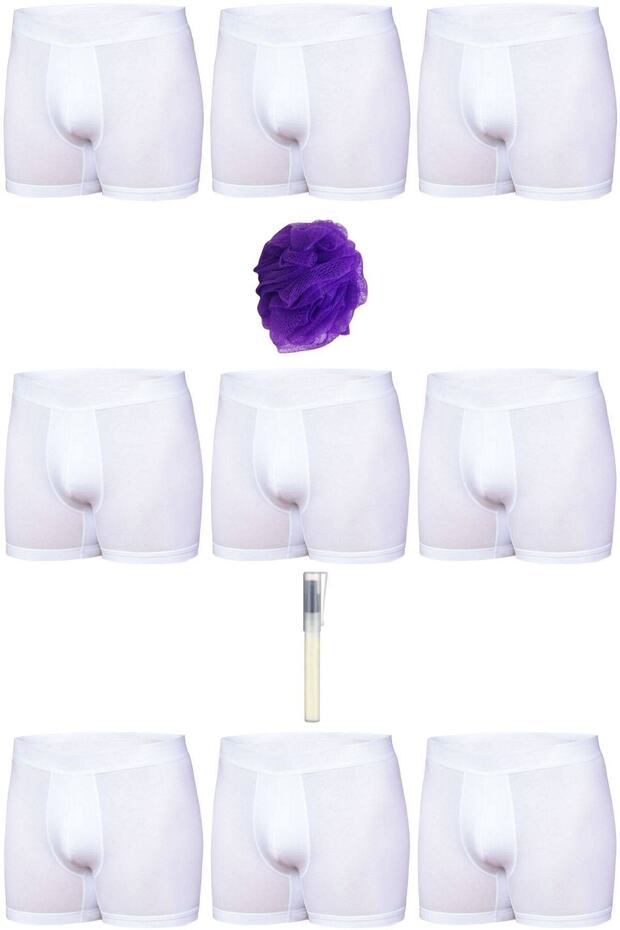 Tutku-Lycra Elastane White Men's Boxer Set of 3 + Pen Perfume + Washcloth