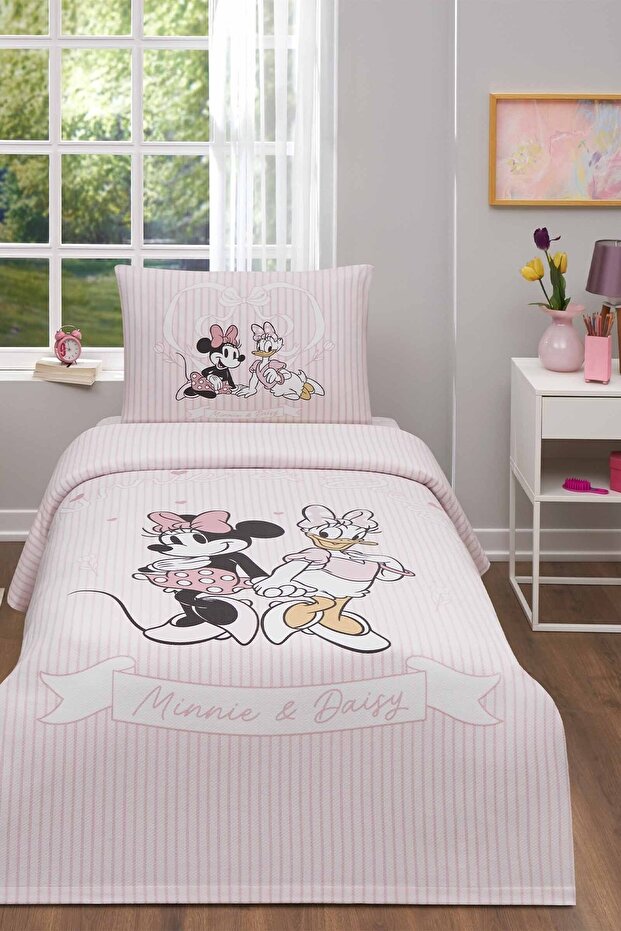 Minnie and Daisy Single Licensed Elastic Bed Sheet and Duvet Cover Set