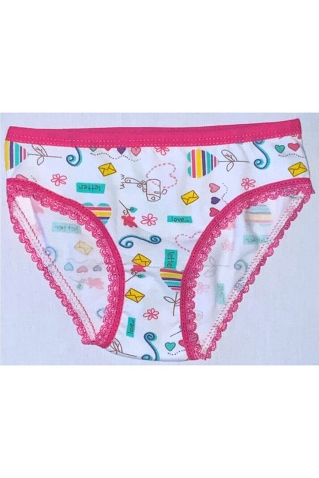 Tutku-Cotton Girls' Front Printed Mixed Multi-Colored Patterned Lycra Elastane Daily Bato Panties Pack of 6