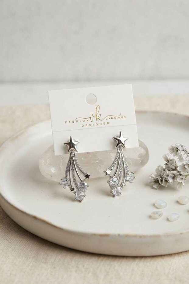Silver Color Zircon Stone Halley Model Brass Women's Earrings