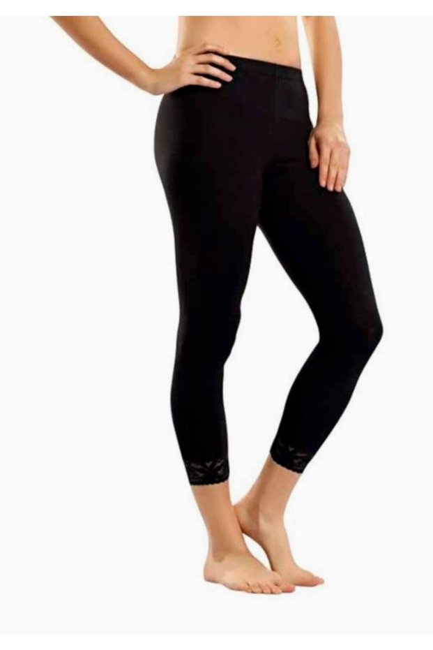 Tutku-Women's Black Lace-Cuffed Plus Size Long Tights New Season (6 Pieces Economic Package)