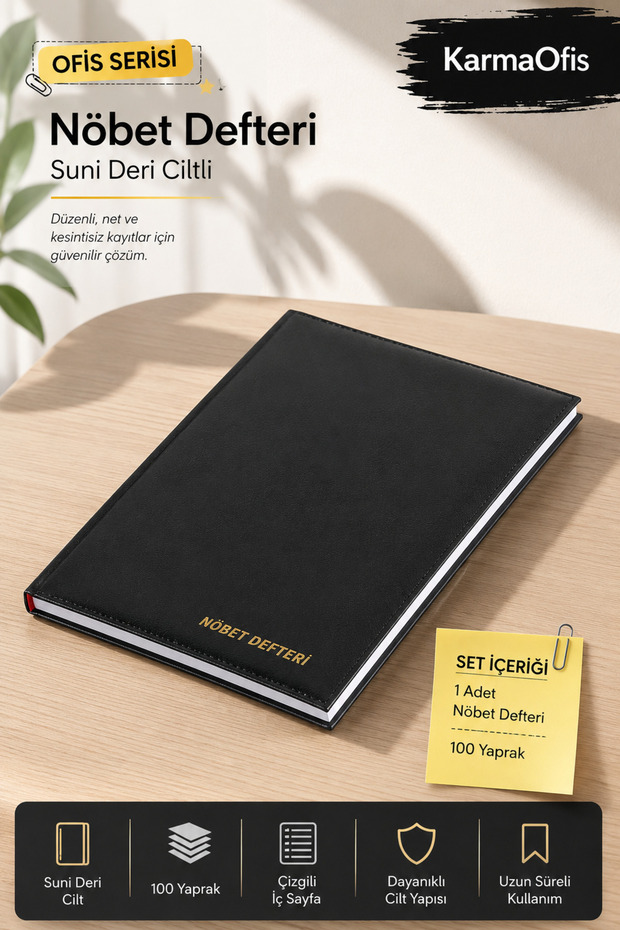 Nöbet Defteri Faux Leather Bound 100 Sheets | Durable Professional Record Book 1 Piece